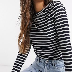 ASOS DESIGN - Long Sleeve Striped Top - Navy/White